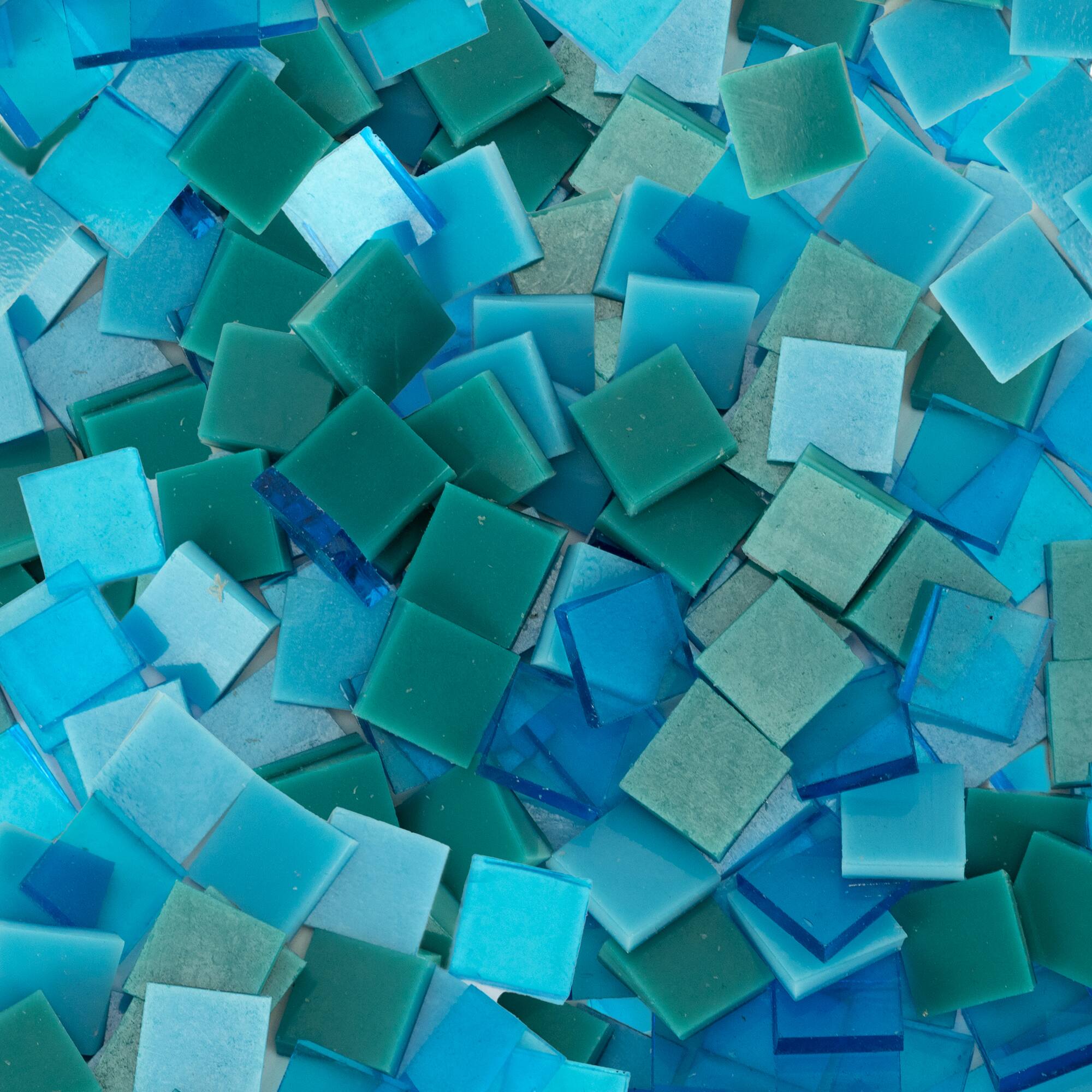 Small Aqua Mosaic Stained Glass Squares, 8oz.